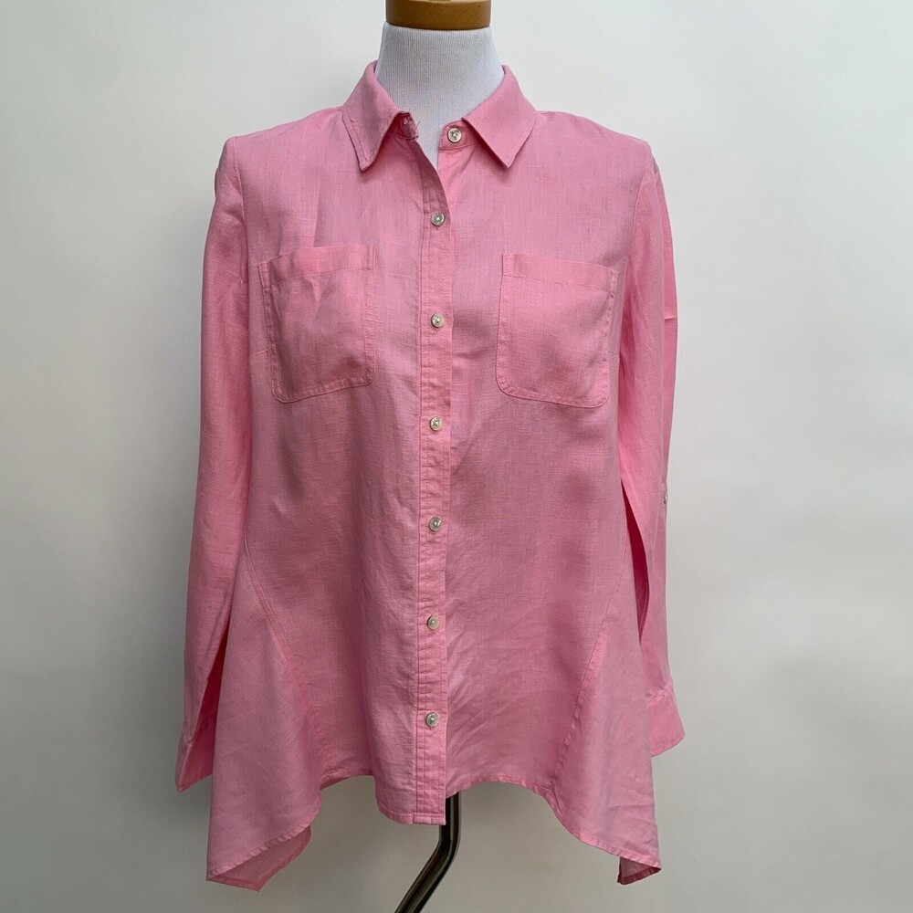 Jonesโ New York Sport Women's Top Medium Pink Collared Long Sleeve